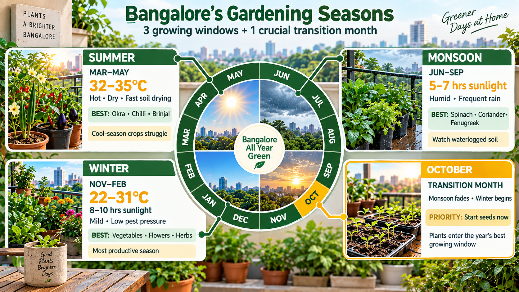 Bangalore’s Year-Round Balcony Garden Guide Description of gardening seasons in Bangalore